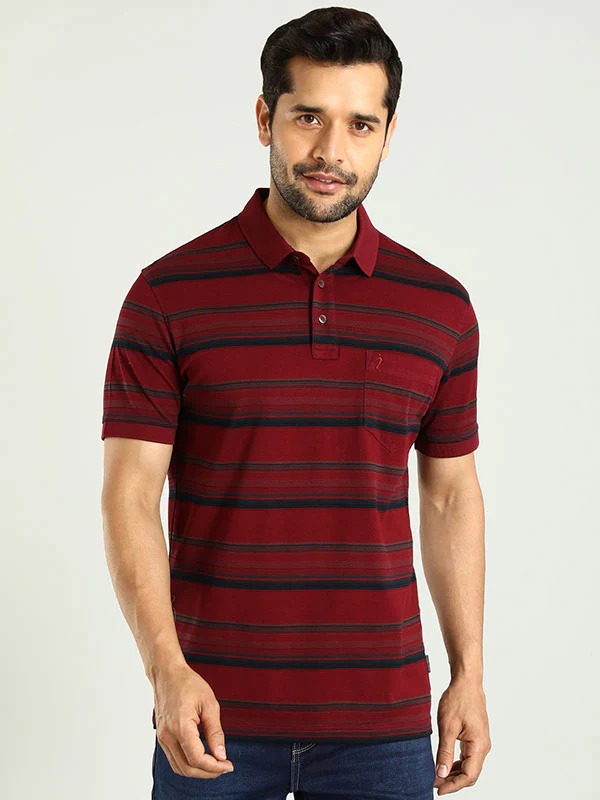 Indian Terrain Men's Half Sleeve Regular Fit Maroon Polo T-Shirt